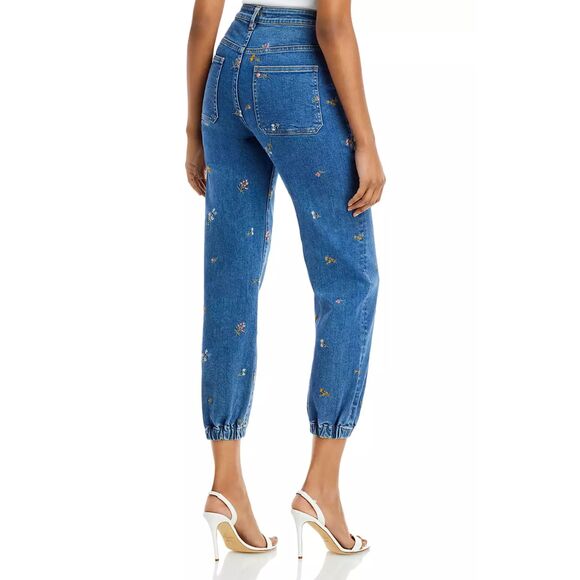 Aqua Floral Embroidered High Rise Jogger Ankle Jeans in Vintage Wash Size 28 - Picture 9 of 10